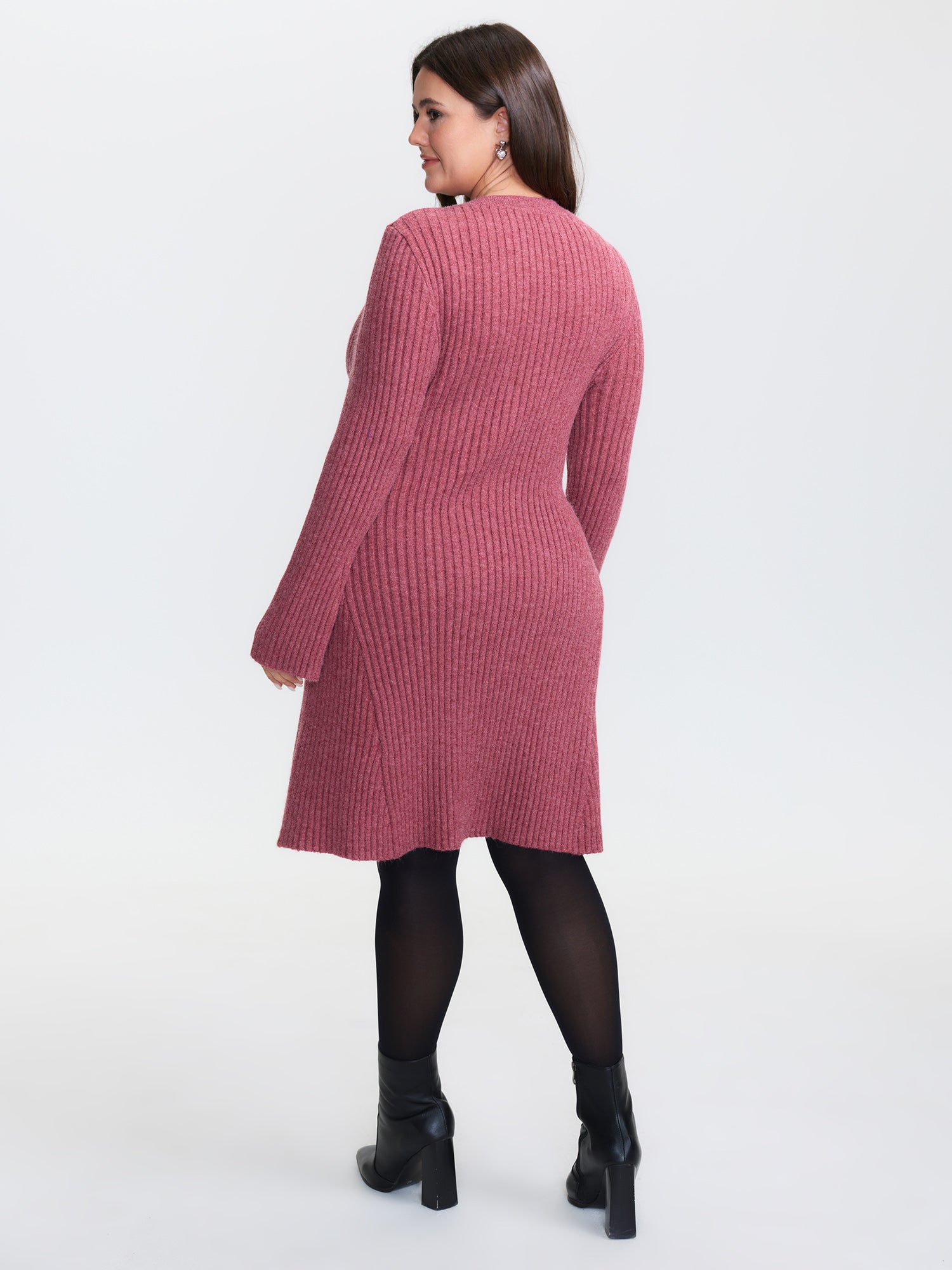 Textured Waist-Defining A-Line Sweater Dress-Sweetccc