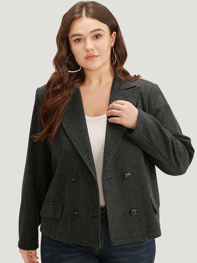 Lapel Collar Plain Textured Button Up Blazer-Sweetccc