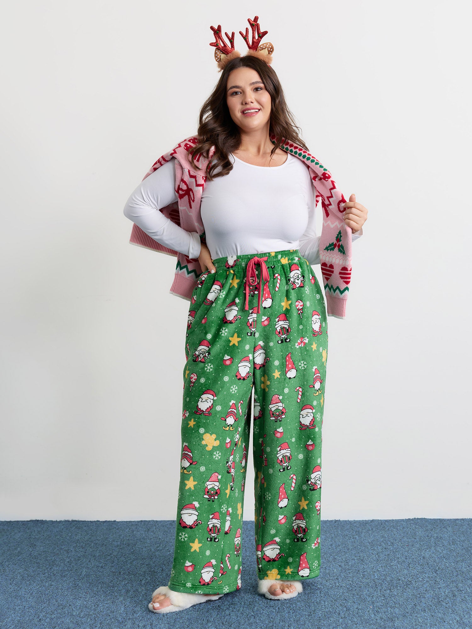 Holiday Pattern Drawstring Loungewear Bottoms-Sweetccc