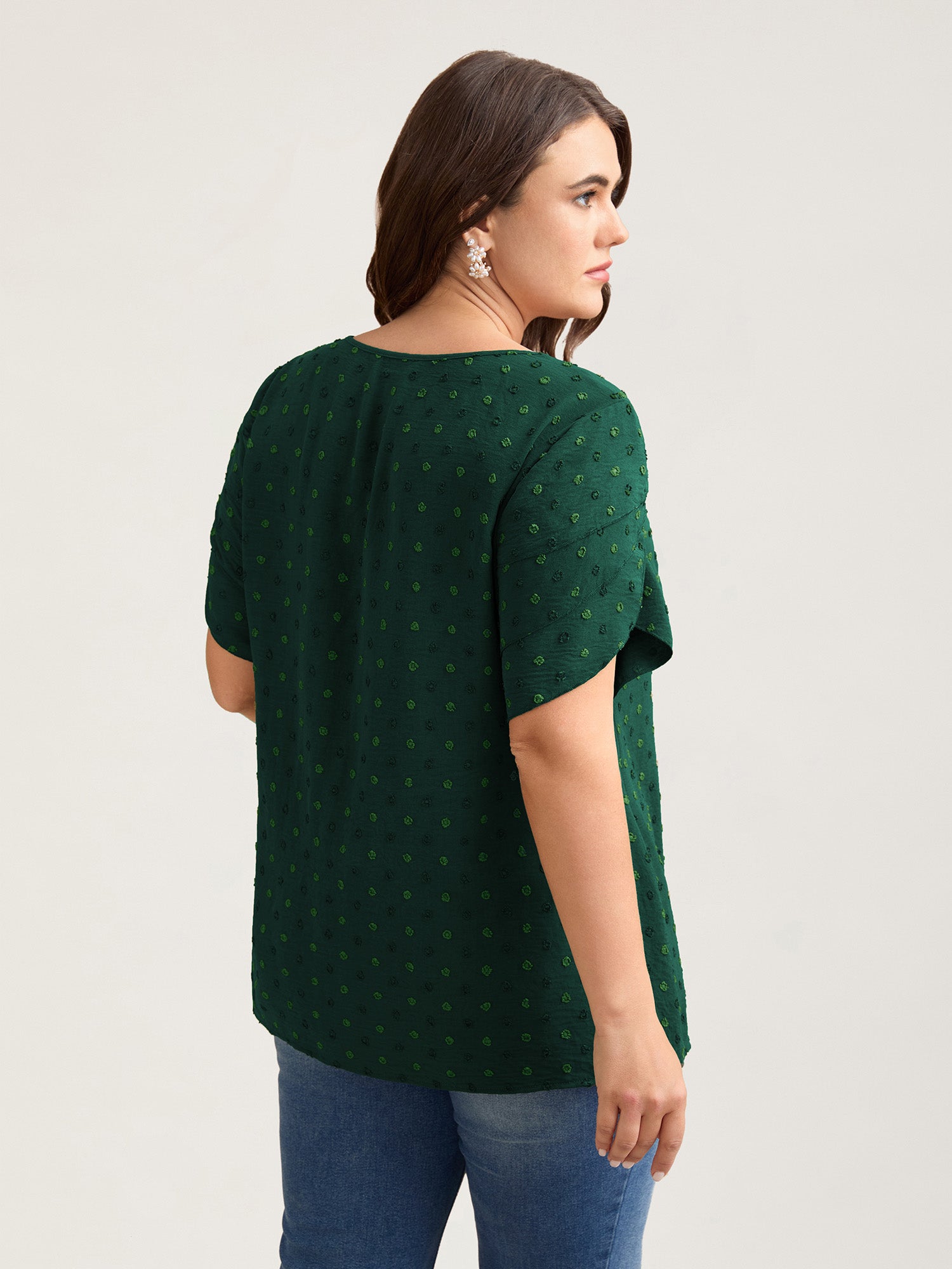 Textured Color Contrast Petal Sleeve Blouse-Sweetccc