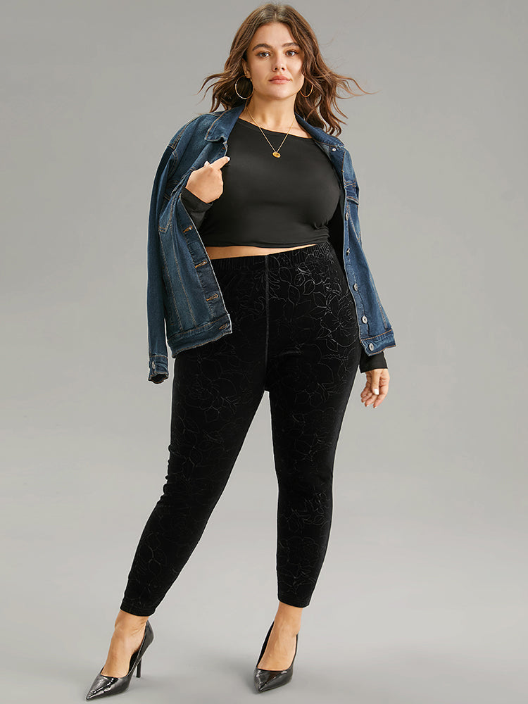 Velvet Silhouette Floral Print High Rise Leggings-Sweetccc