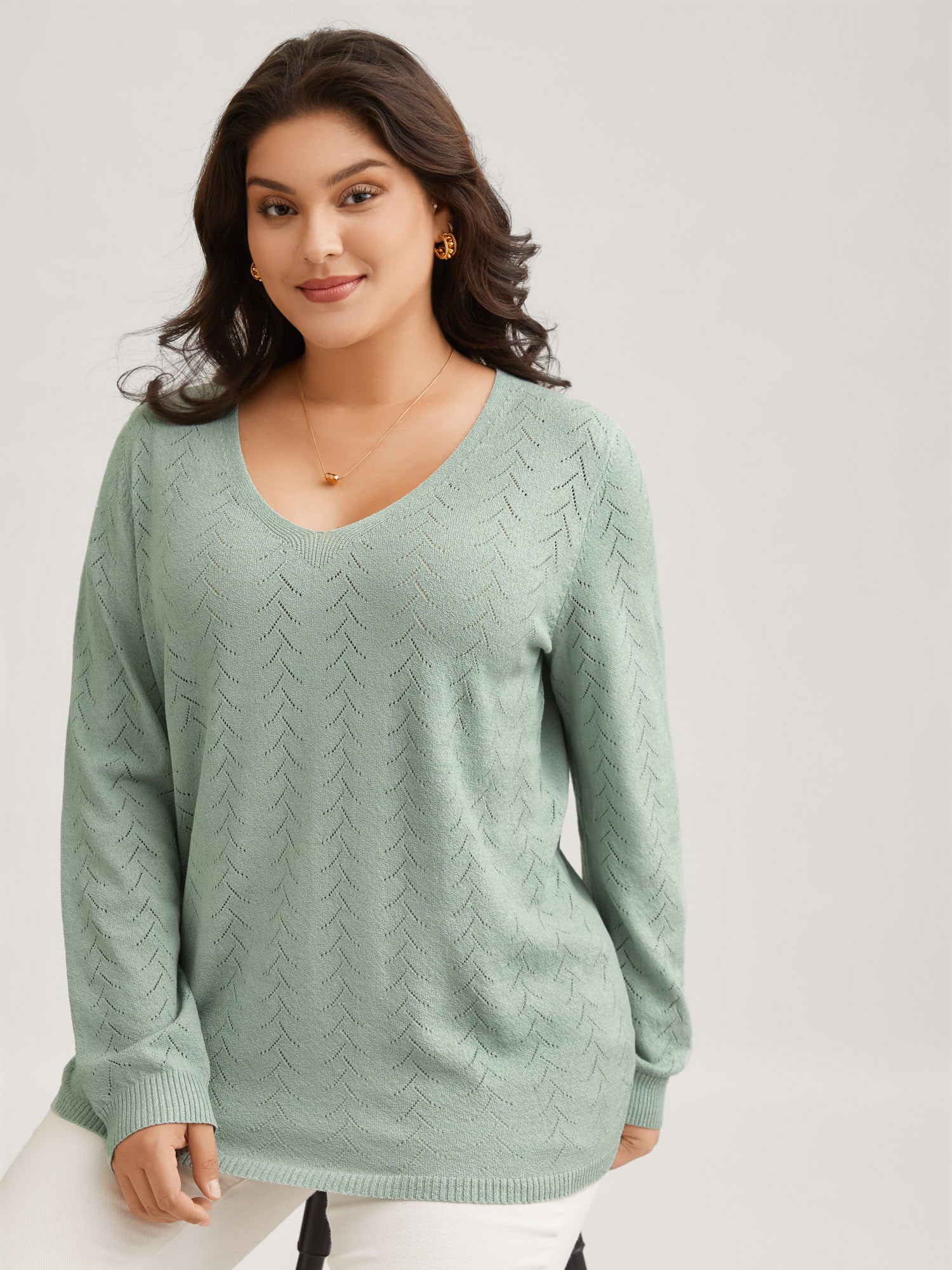 Texture V Neck Lightweight Pullover-Sweetccc