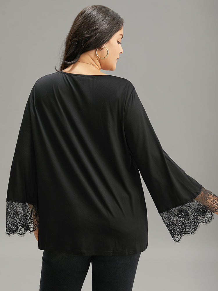 Guipure Lace Crisscross Flutter Sleeve T-shirt-Sweetccc