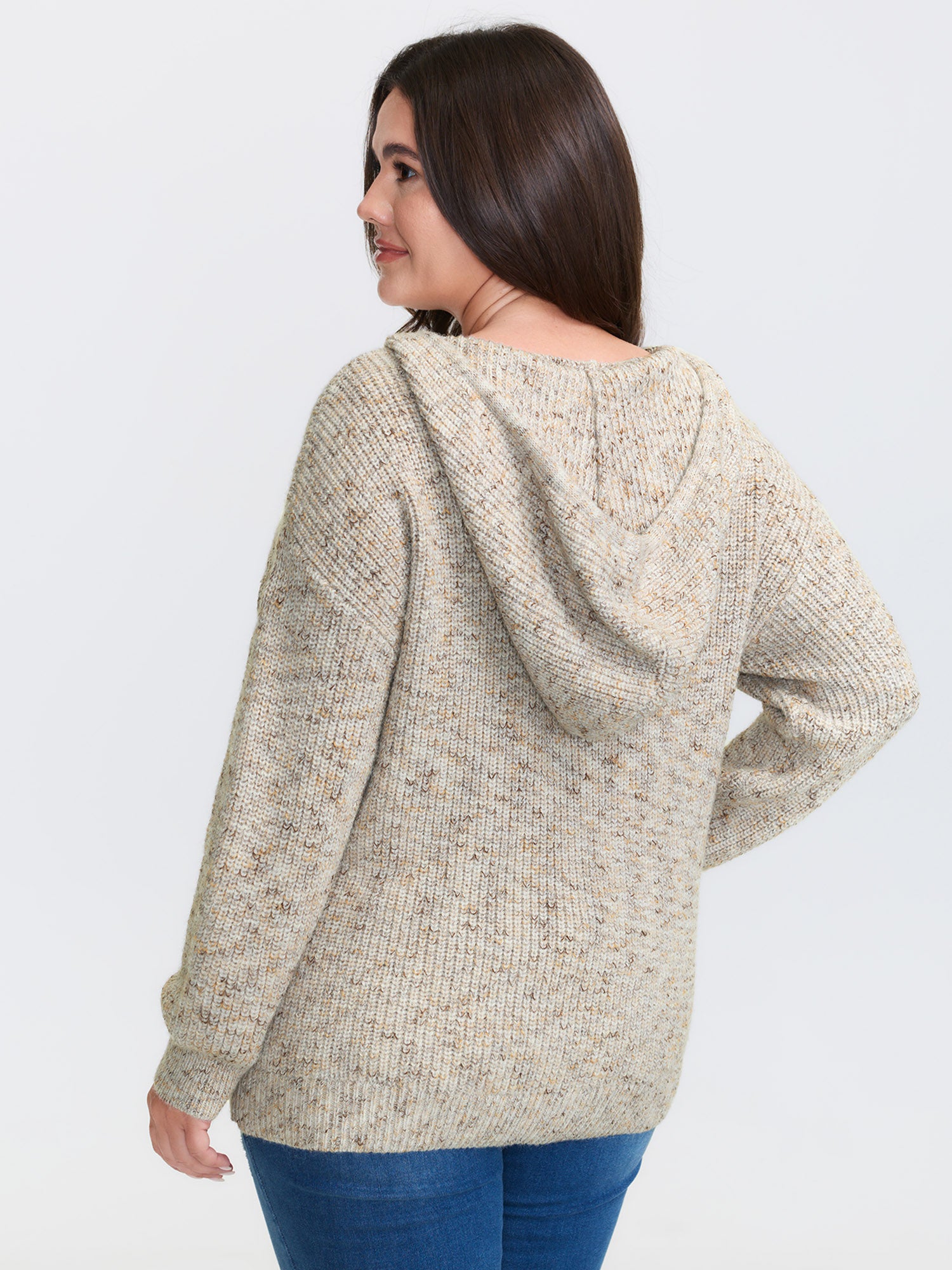 Heather Hooded Pocket Ribbed Hem Pullover-Sweetccc