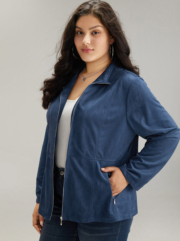 Solid Pocket Zipper Jacket-Sweetccc