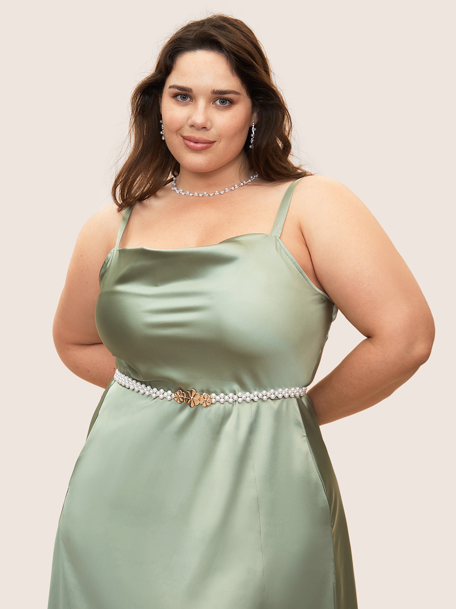 Flower Detail Pearl Beaded Elastic Waist Belt-Sweetccc