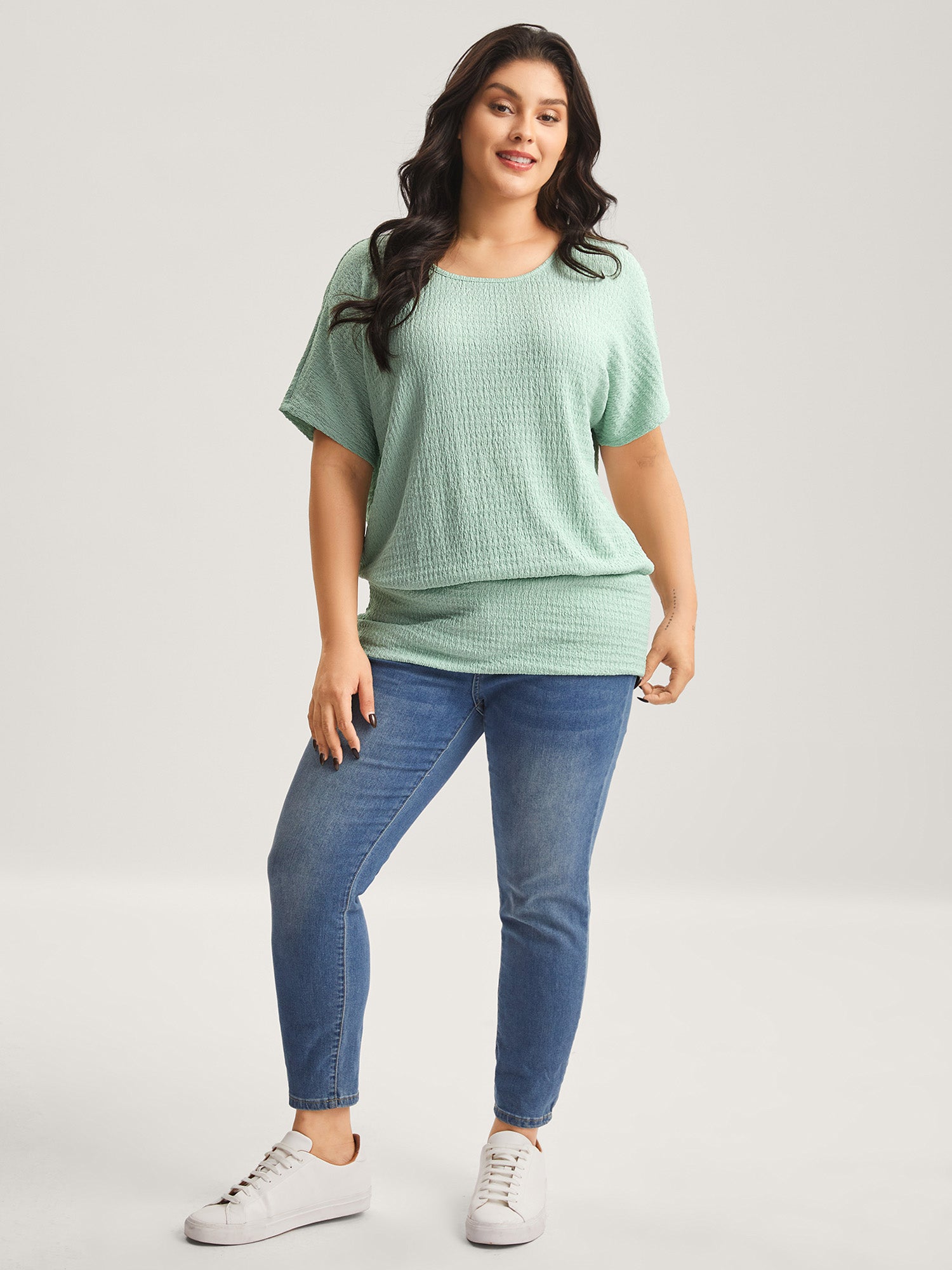 Textured Relaxed Fit Dolman Sleeve T-Shirt-Sweetccc