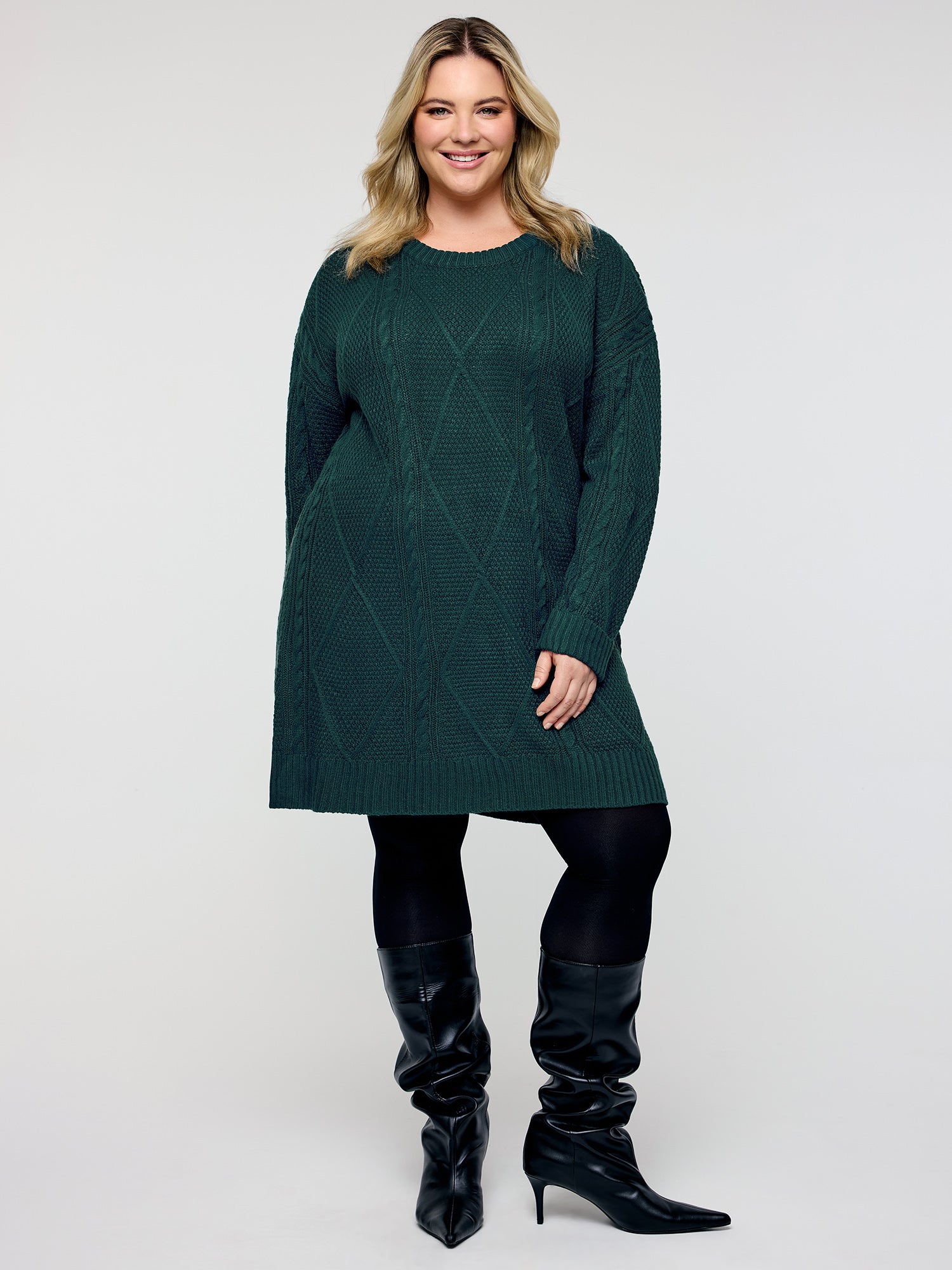 Twisted Pattern Textured Midi Sweater Dress-Sweetccc