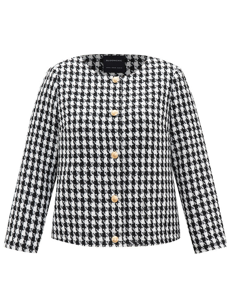 Houndstooth Button Through Blazer-Sweetccc