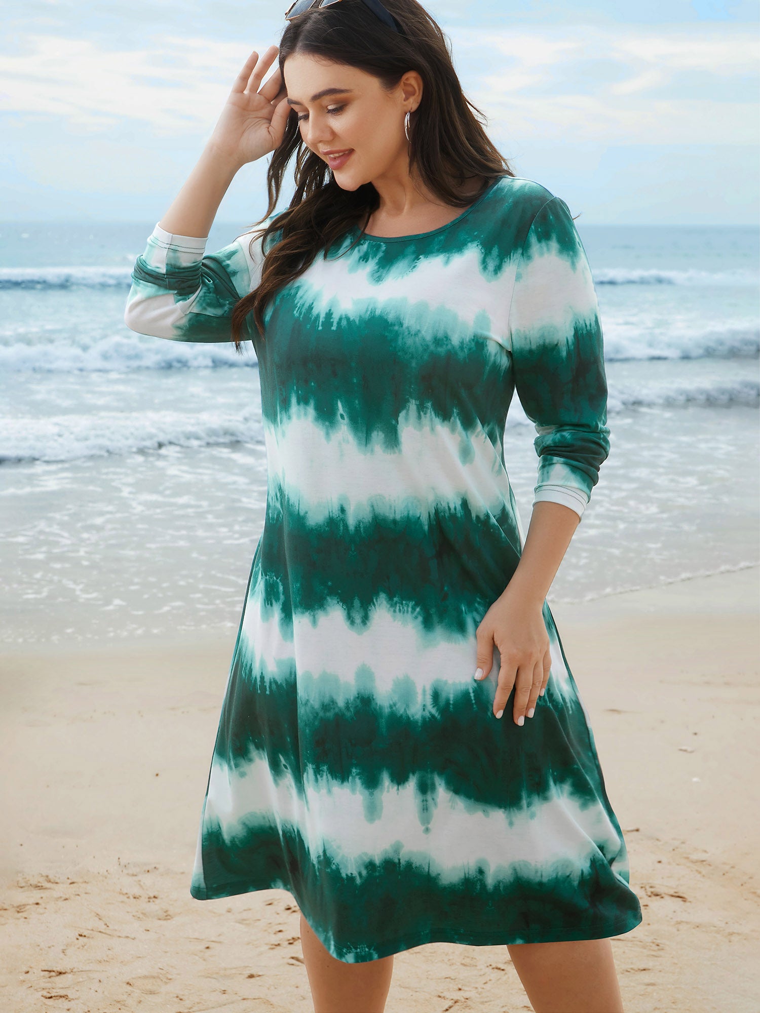 Tie-Dye Round Neck Midi Knit Dress-Sweetccc