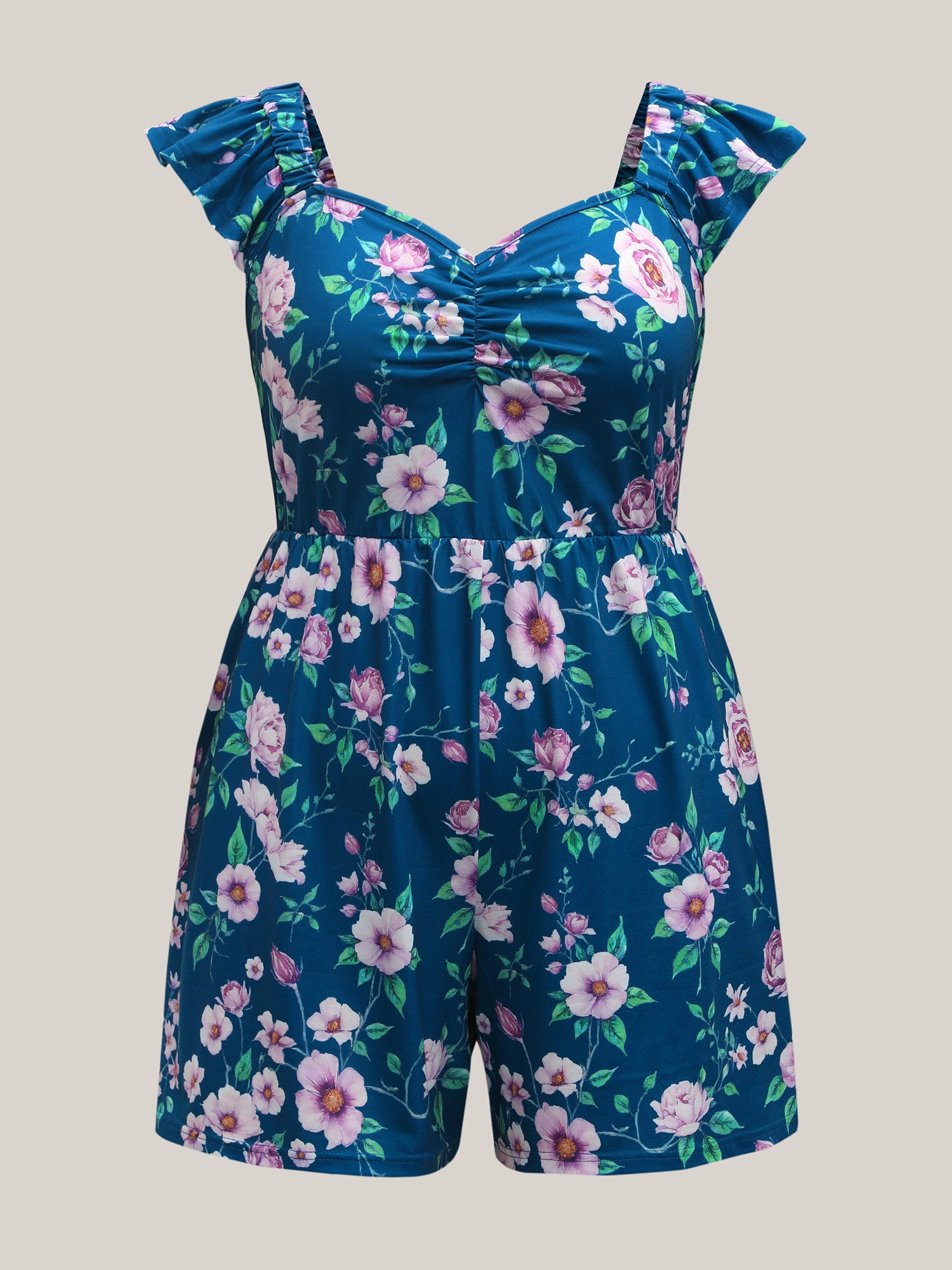 Flirty Floral Print Cinched-Waist Romper-Sweetccc