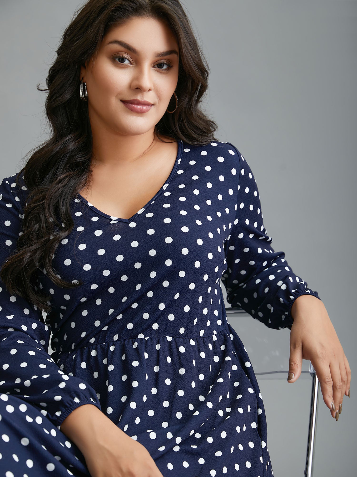 V Neck Polka Dot Midi Dress-Sweetccc