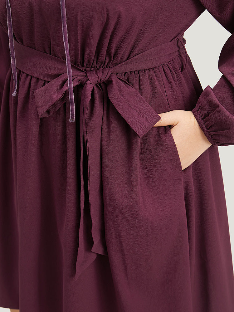 Halloween Plain Lantern Sleeve Belted Lace Up Asymmetrical Hem Dress-Sweetccc