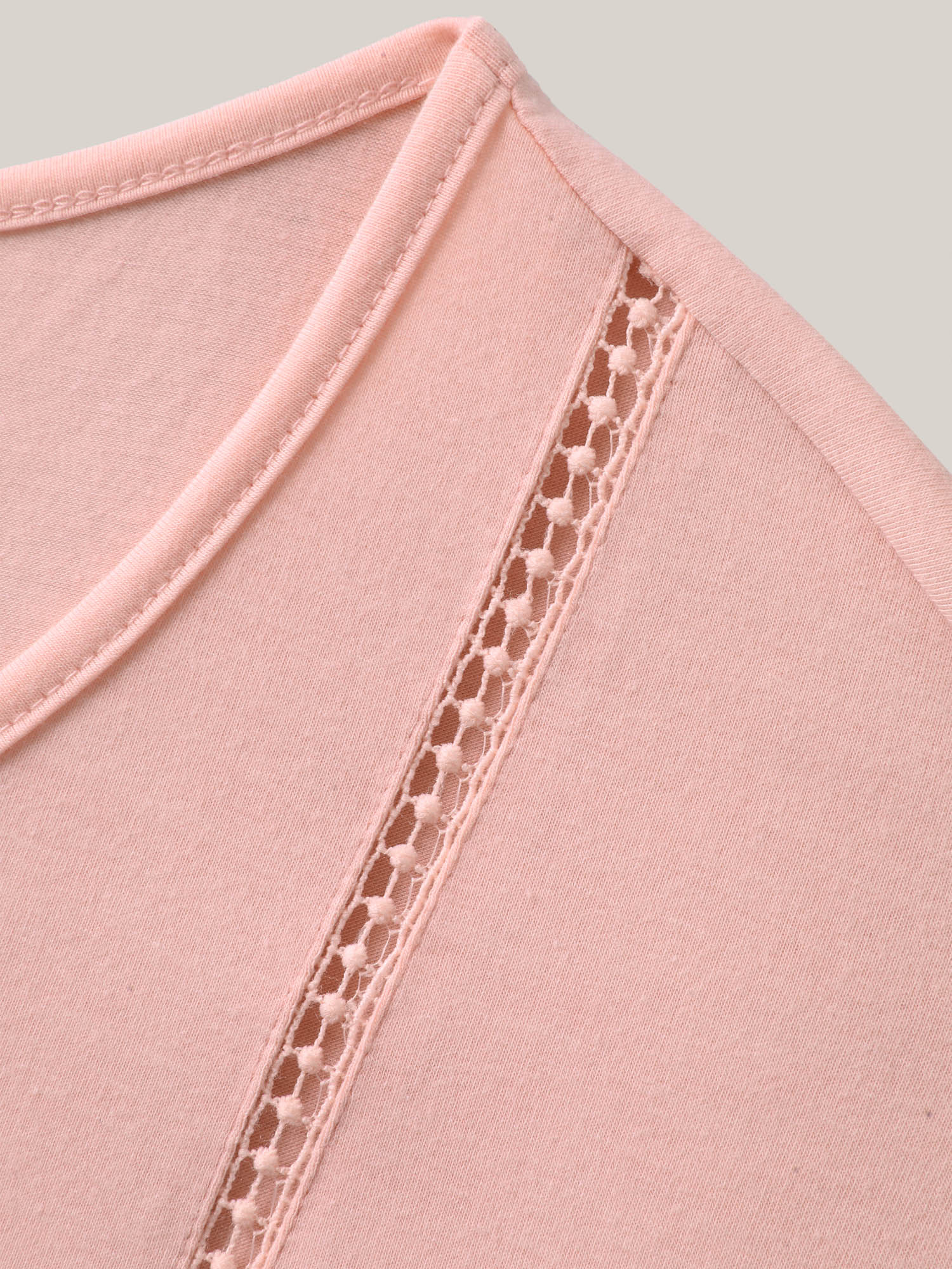 Lace Trim Spliced Solid T-Shirt-Sweetccc