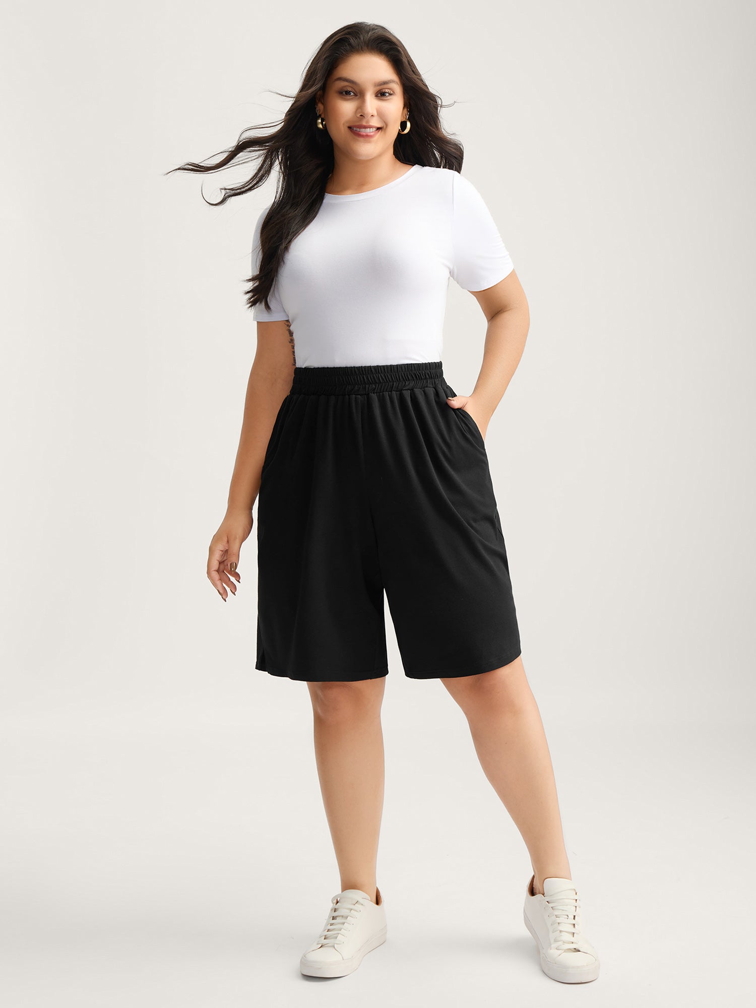 Stretchy Slit Straight-Leg Shorts-Sweetccc