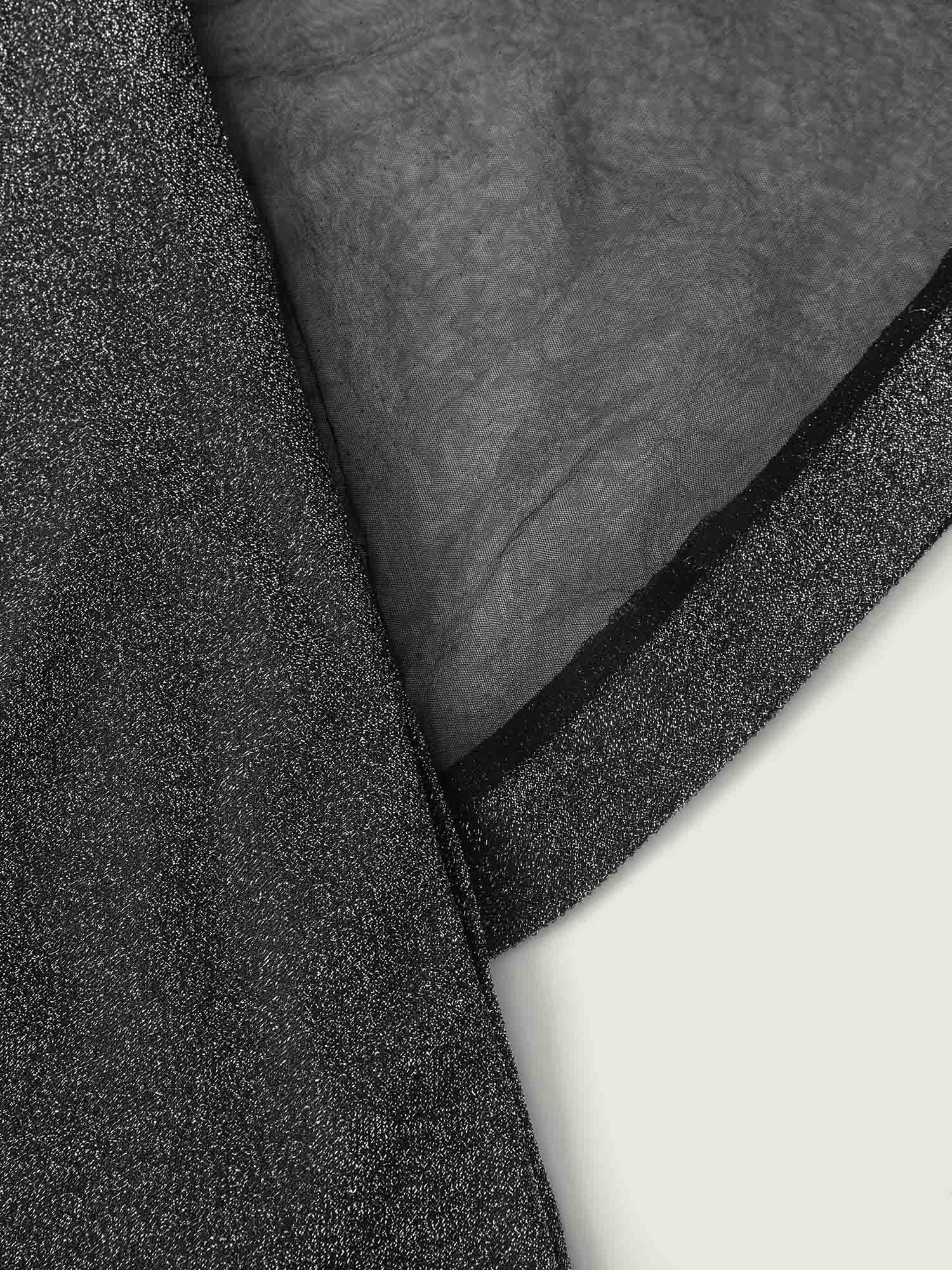 Lurex Pockets Lined Sheer Sleeve Midi Dress-Sweetccc