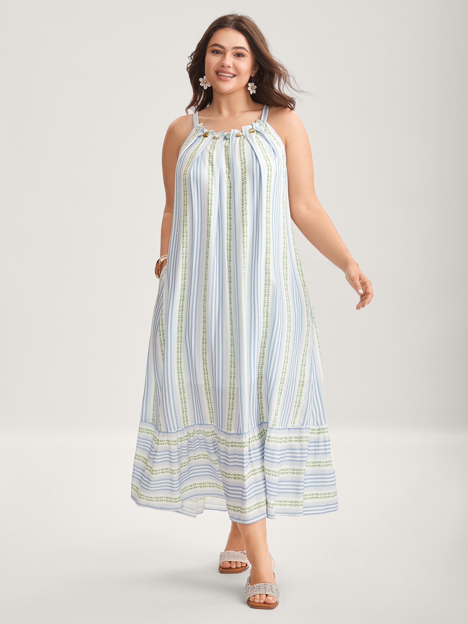 Nautical Stripes Flared Midi Dress-Sweetccc