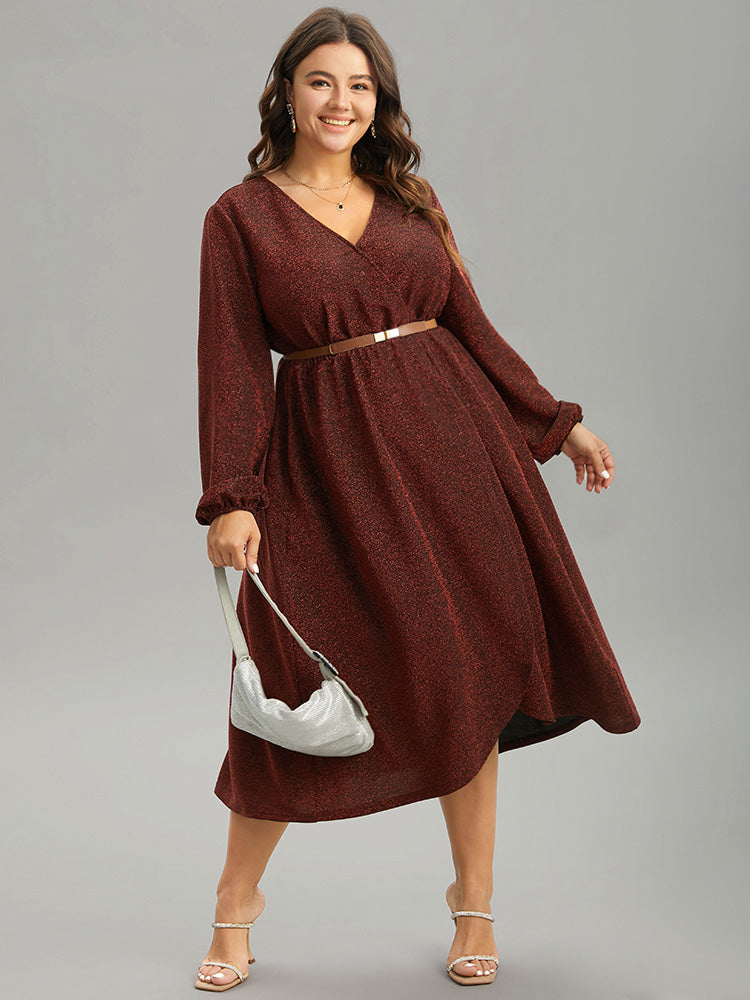 Luxe Overlap Collar Gathered Split Hem Dress-Sweetccc