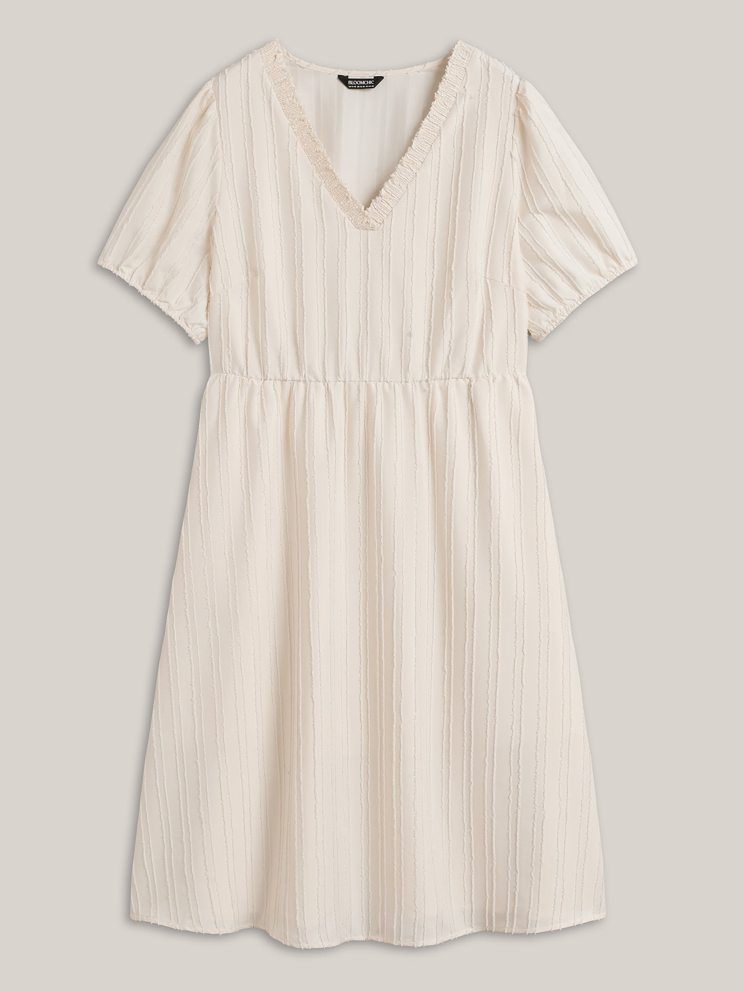 Textured V-Neck Pockets Solid Midi Dress-Sweetccc