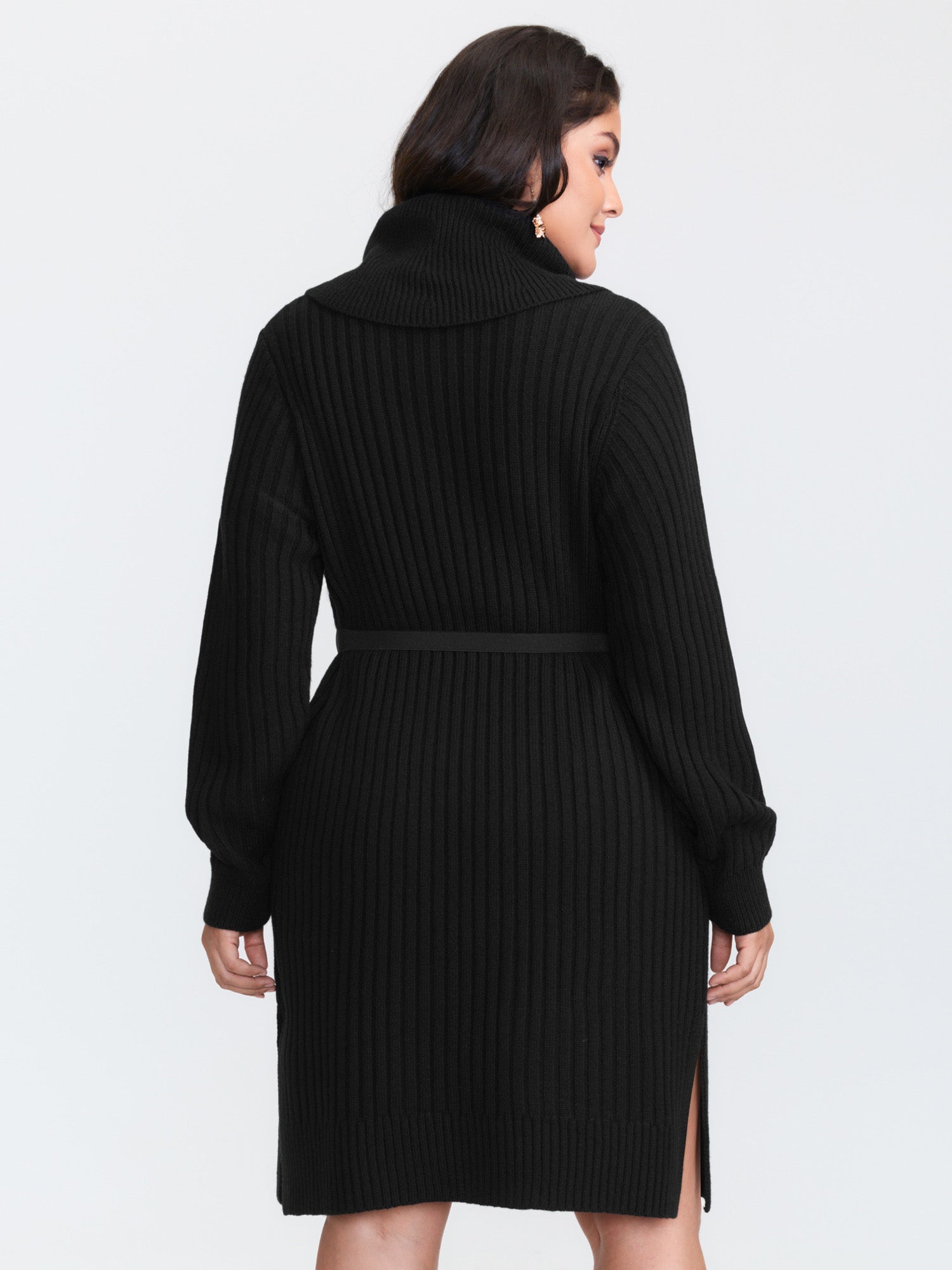 High Turtleneck Textured Sweater Dress-Sweetccc