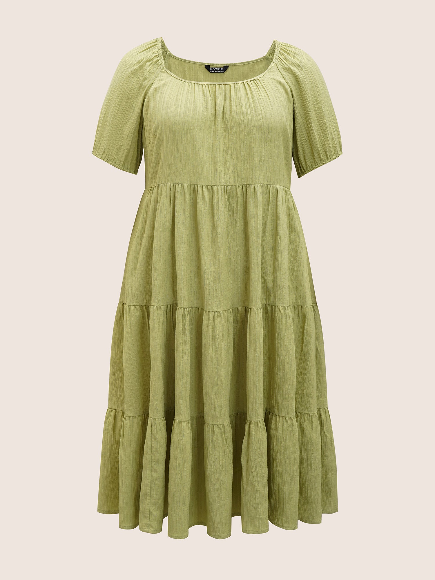 Texture Gathered Ruffle Layered Hem Midi Dress-Sweetccc