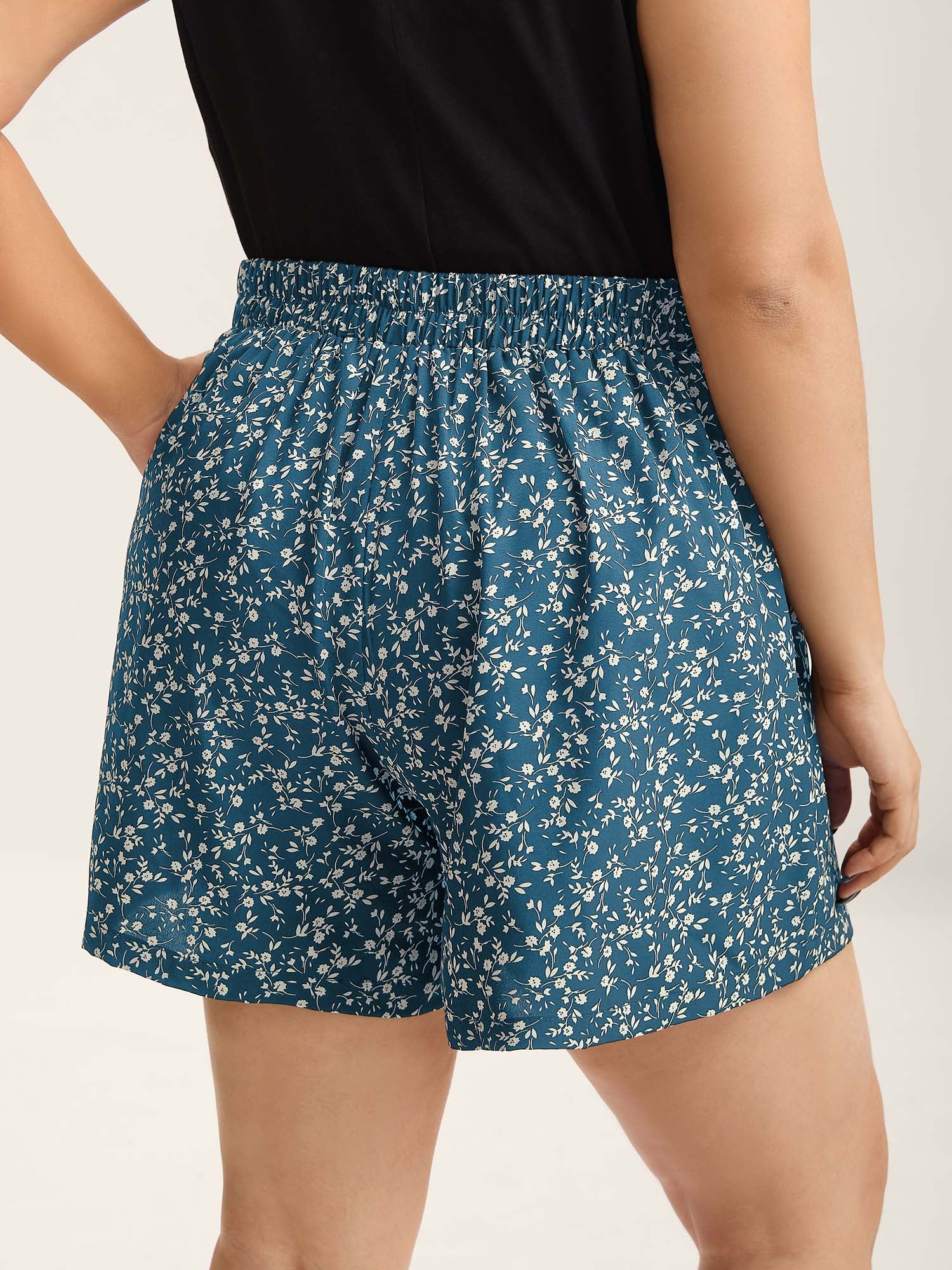 Floral Print Wide-Leg Shorts-Sweetccc
