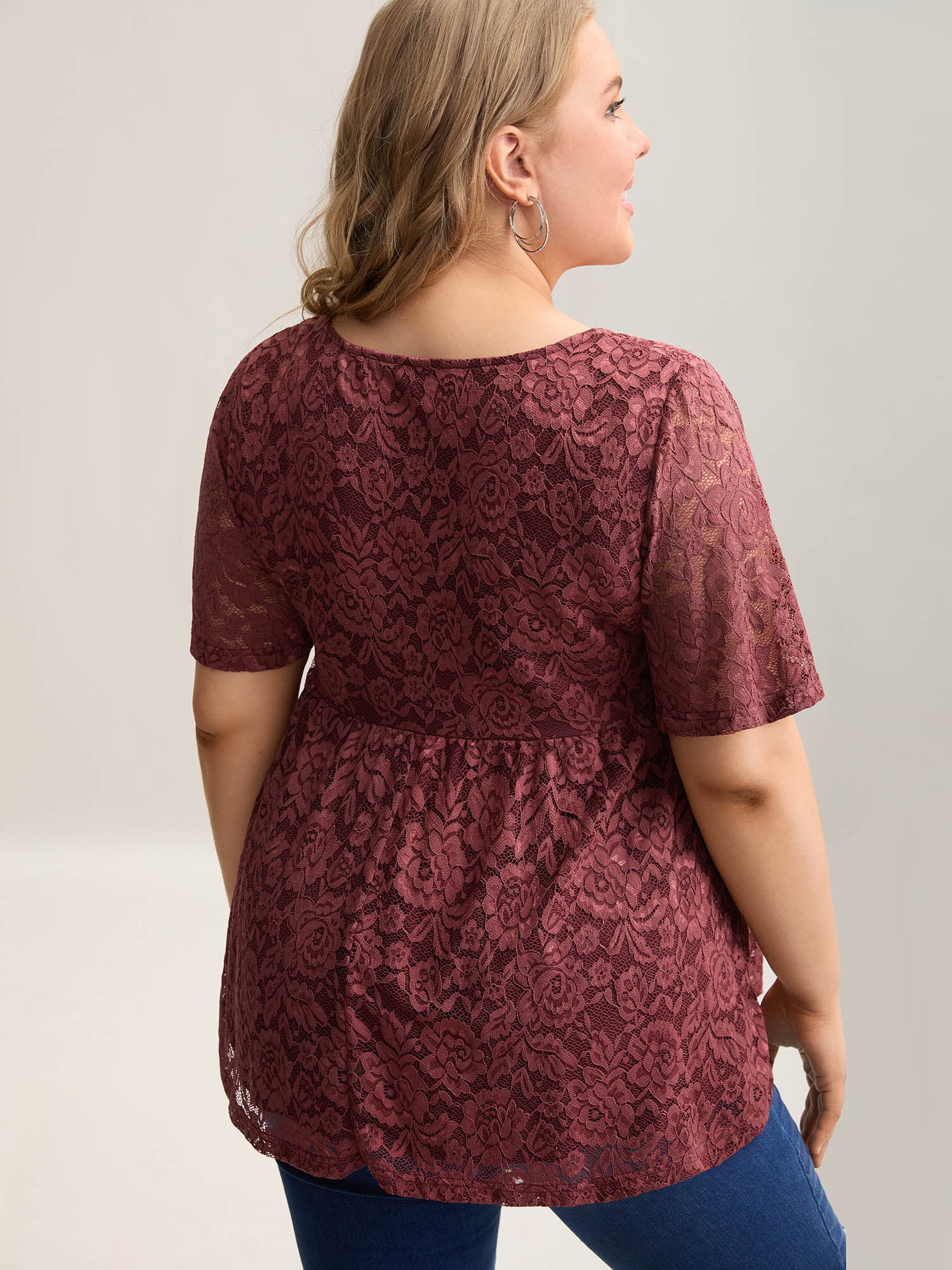 Lace Round Neck Babydoll Top-Sweetccc