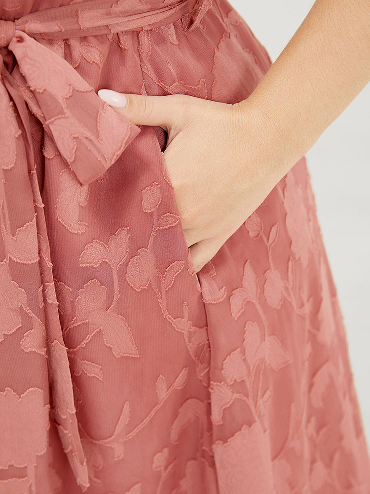 Floral Print Ruffle Trim Wrap Belted  Asymmetrical Tank Dress-Sweetccc