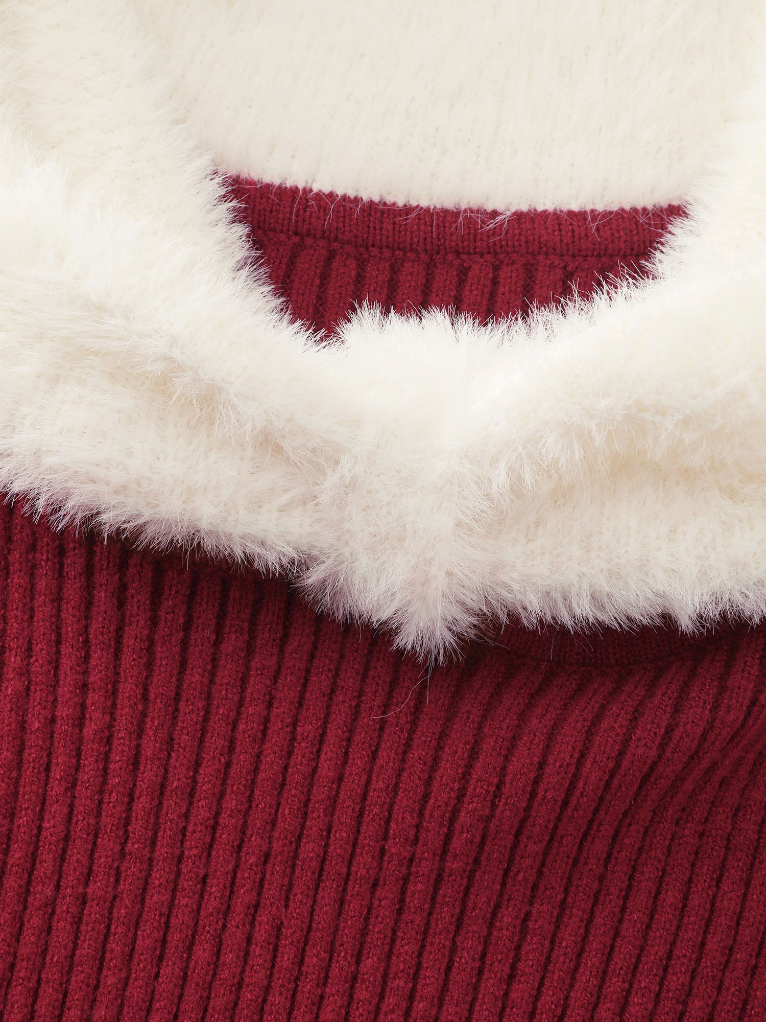 Fuzzy Off-Shoulder Color Block Sweater Dress-Sweetccc