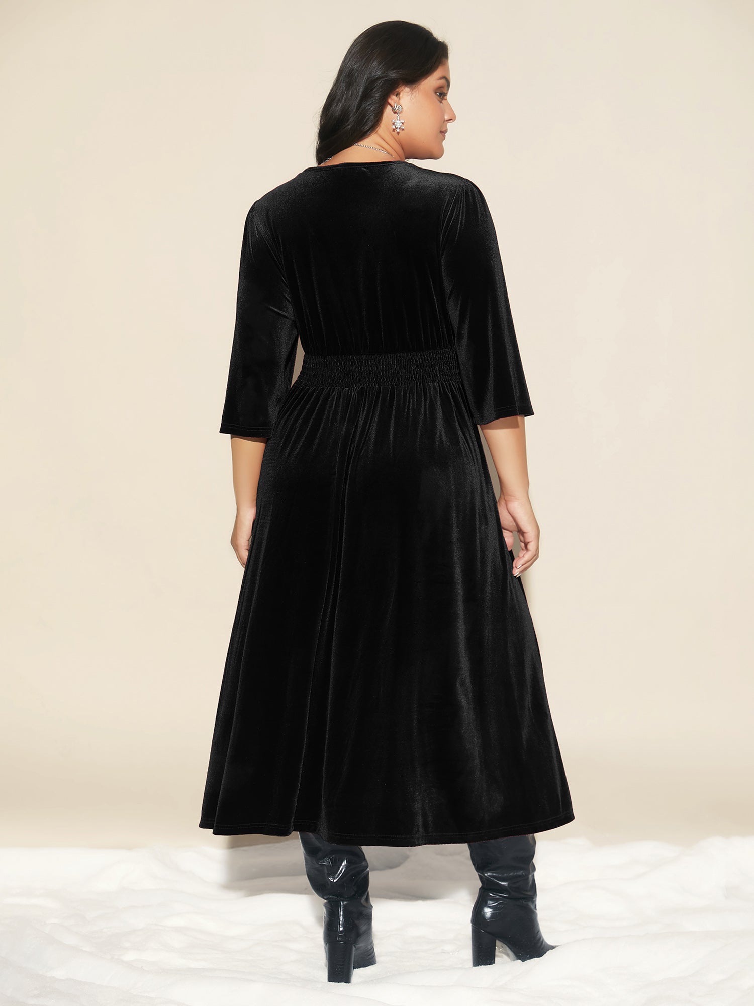 Velvet Ruched Surplice Neckline Midi Dress-Sweetccc