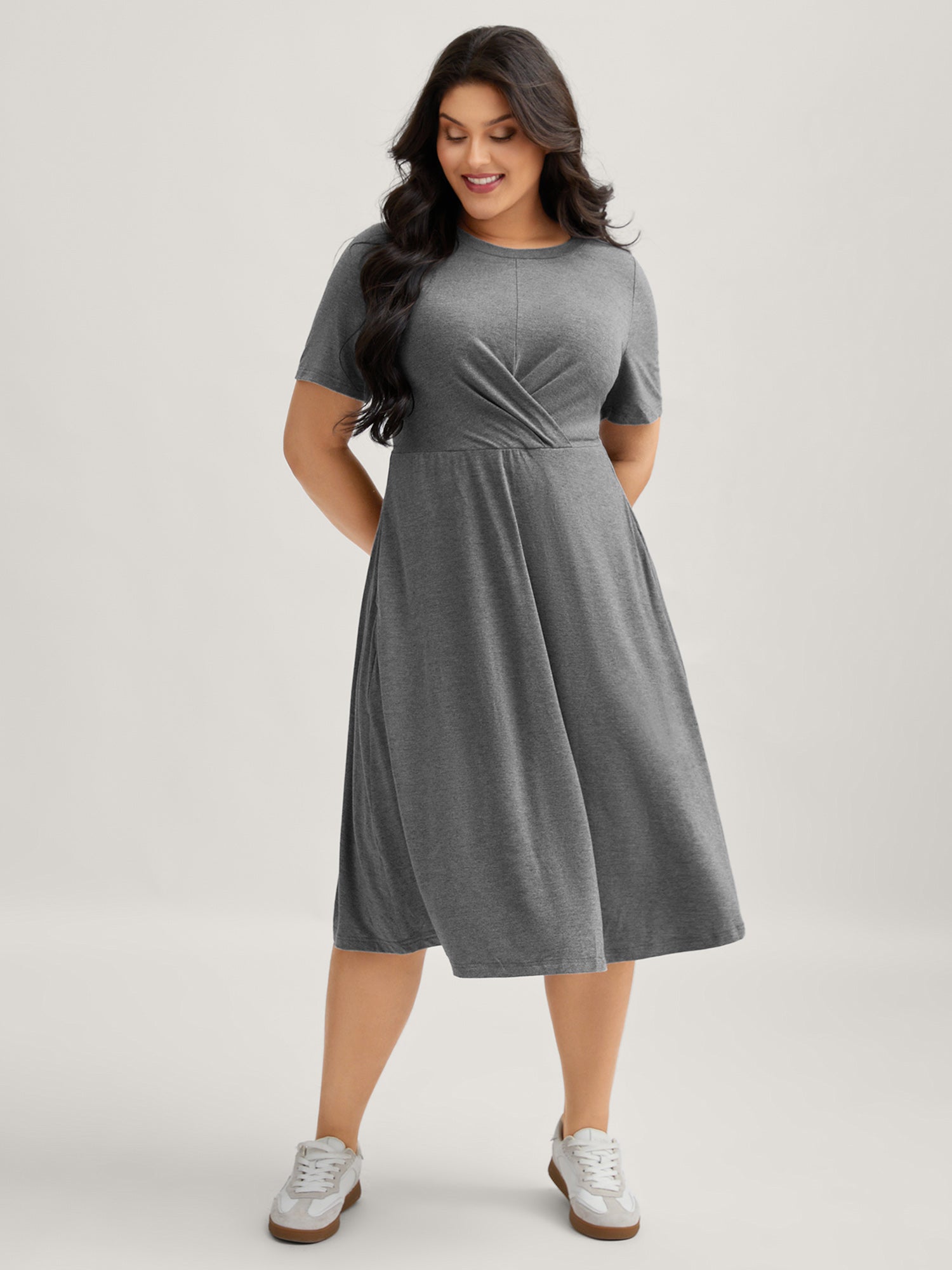 Supersoft Gathered Bodice Midi Dress-Sweetccc