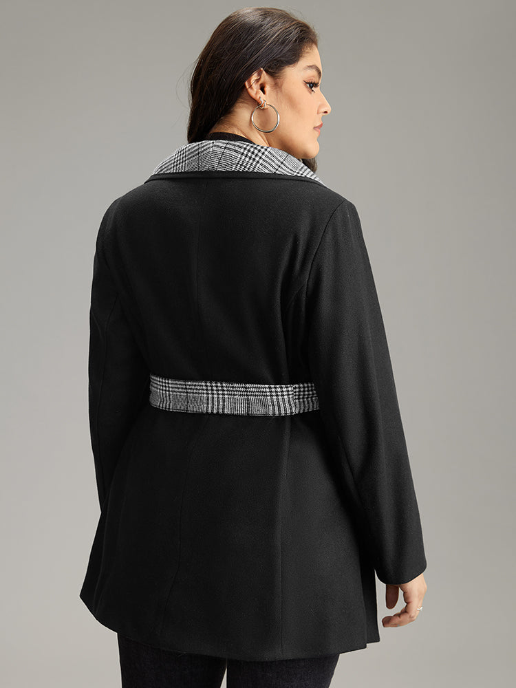 Lapel Collar Patchwork Belted Contrast Coat-Sweetccc