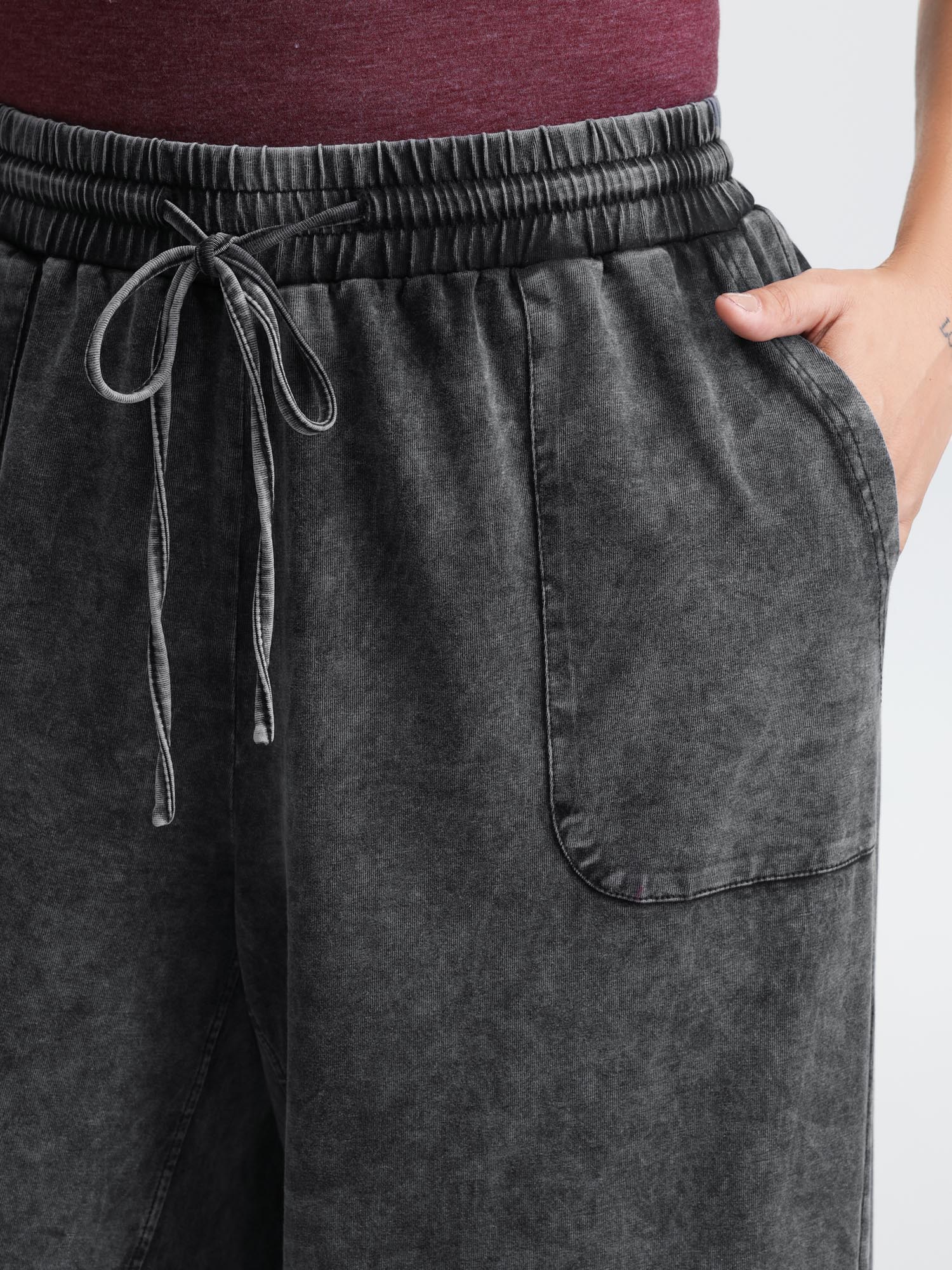 Vintage Washed Drawstring Wide Leg Pants-Sweetccc