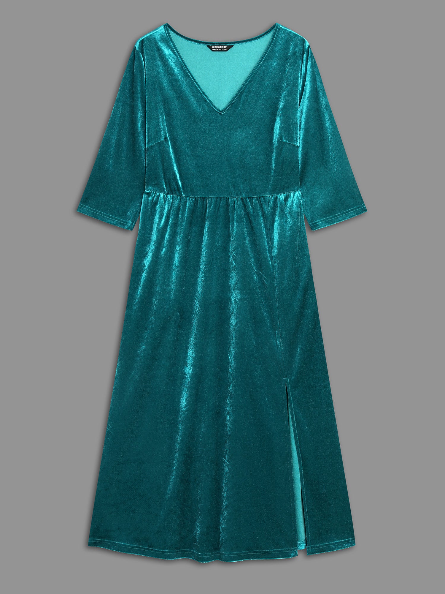 Velvet V-Neck Side Slit Maxi Dress-Sweetccc