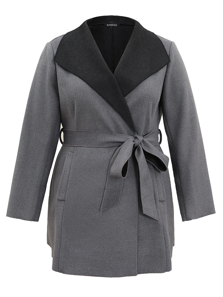Lapel Collar Contrast Belted Coat-Sweetccc