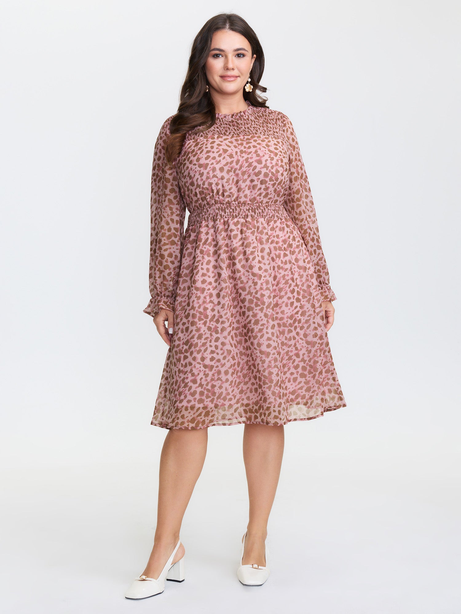 Leopard Print Shirred Waist Midi Dress-Sweetccc