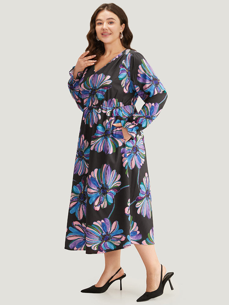 Floral Print Flutter Trim Dress-Sweetccc