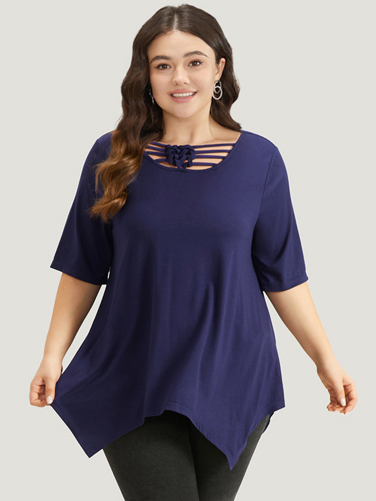 Halloween Plain Crisscross Knot Hanky Hem T-shirt-Sweetccc