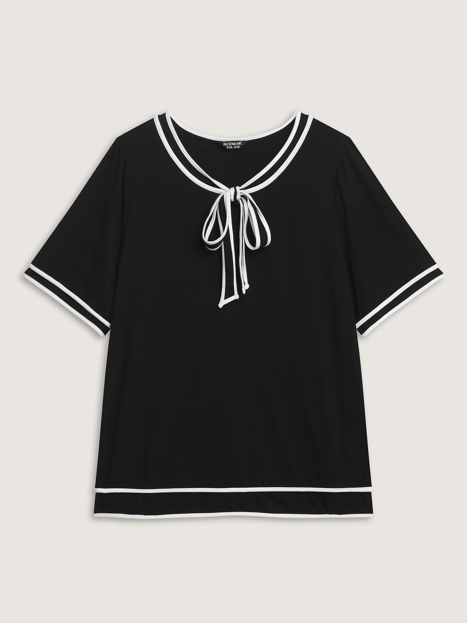 Supersoft Sailor Neck-Tie Contrast Knit Top-Sweetccc