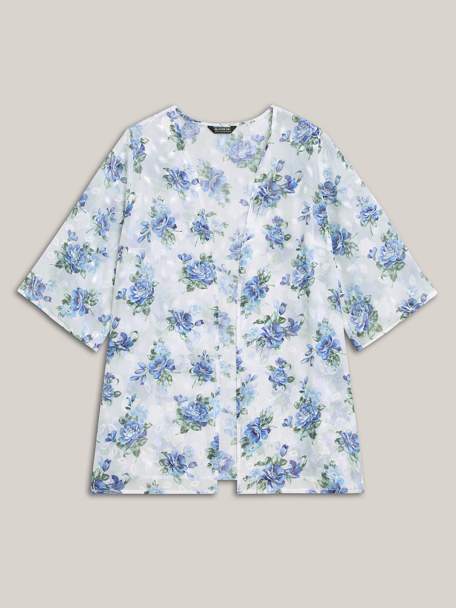 Textured Printed Puff Sleeve Kimono Cardigan-Sweetccc