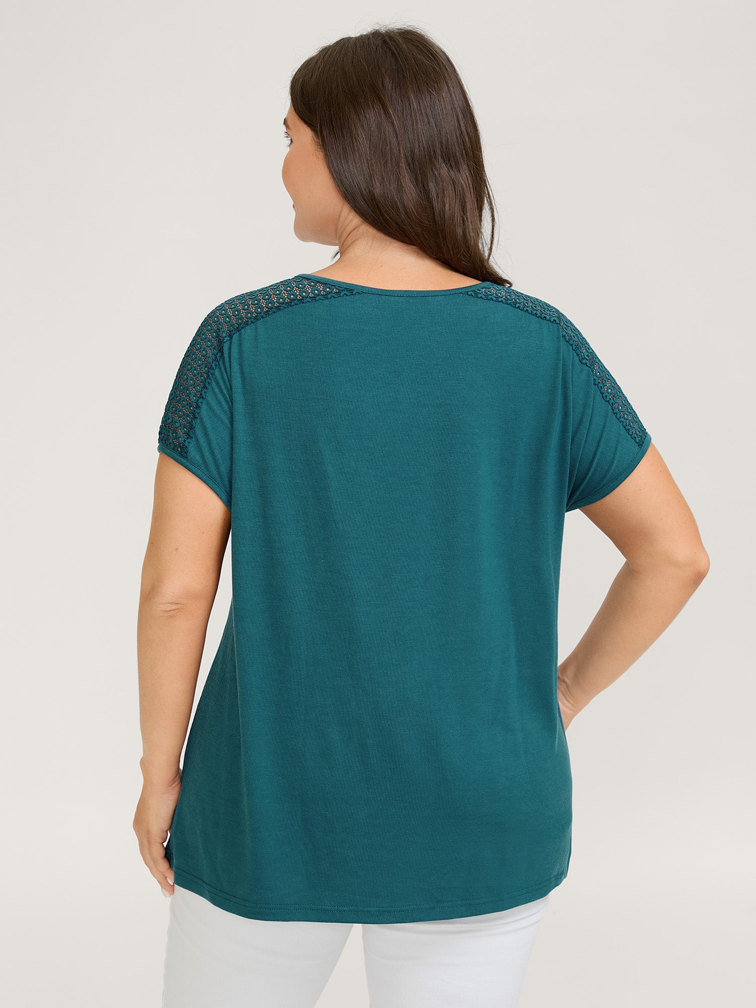Supersoft Sheer Neckline Solid T-Shirt-Sweetccc