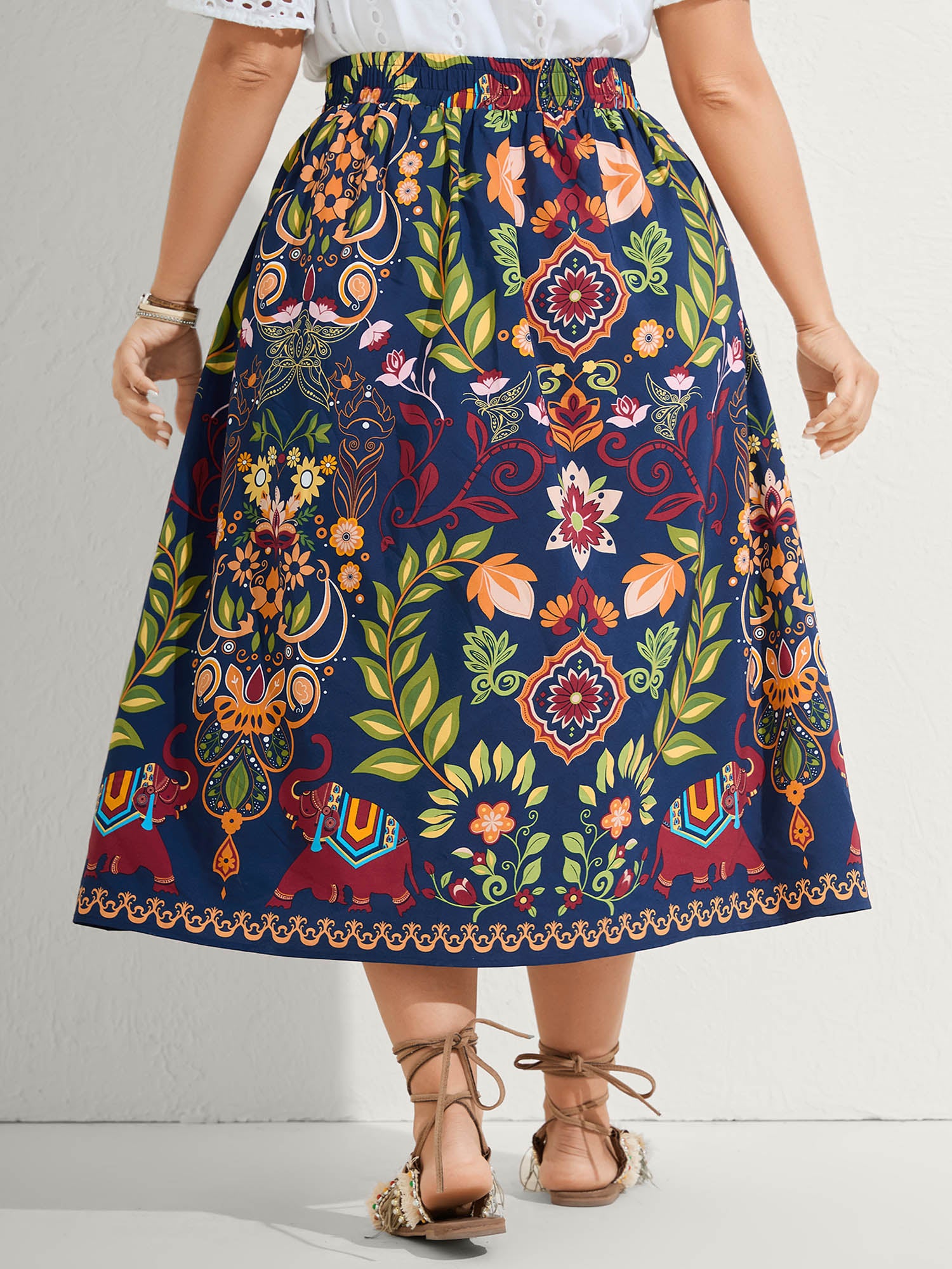 Multi-Color Floral Pockets Midi Skirt-Sweetccc