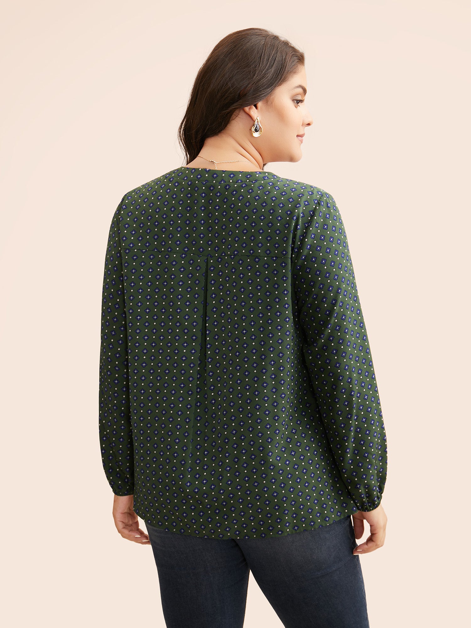 Notched Geometric Button Up Blouse-Sweetccc