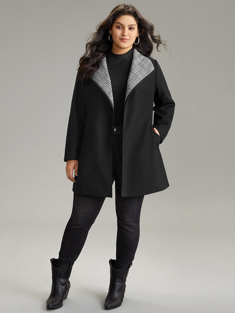 Lapel Collar Patchwork Belted Contrast Coat-Sweetccc