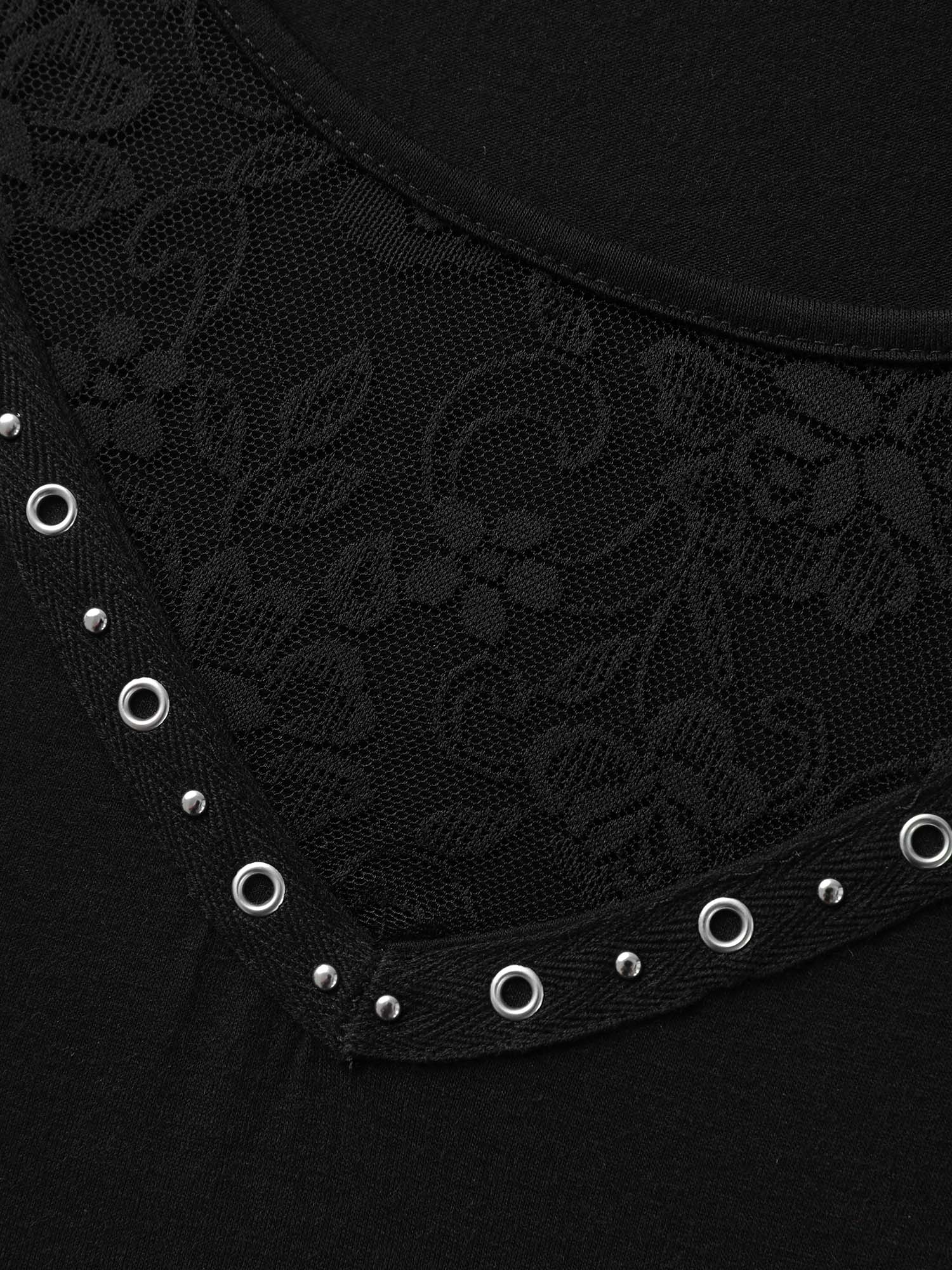 Lace Trim Sheer Solid T-Shirt-Sweetccc