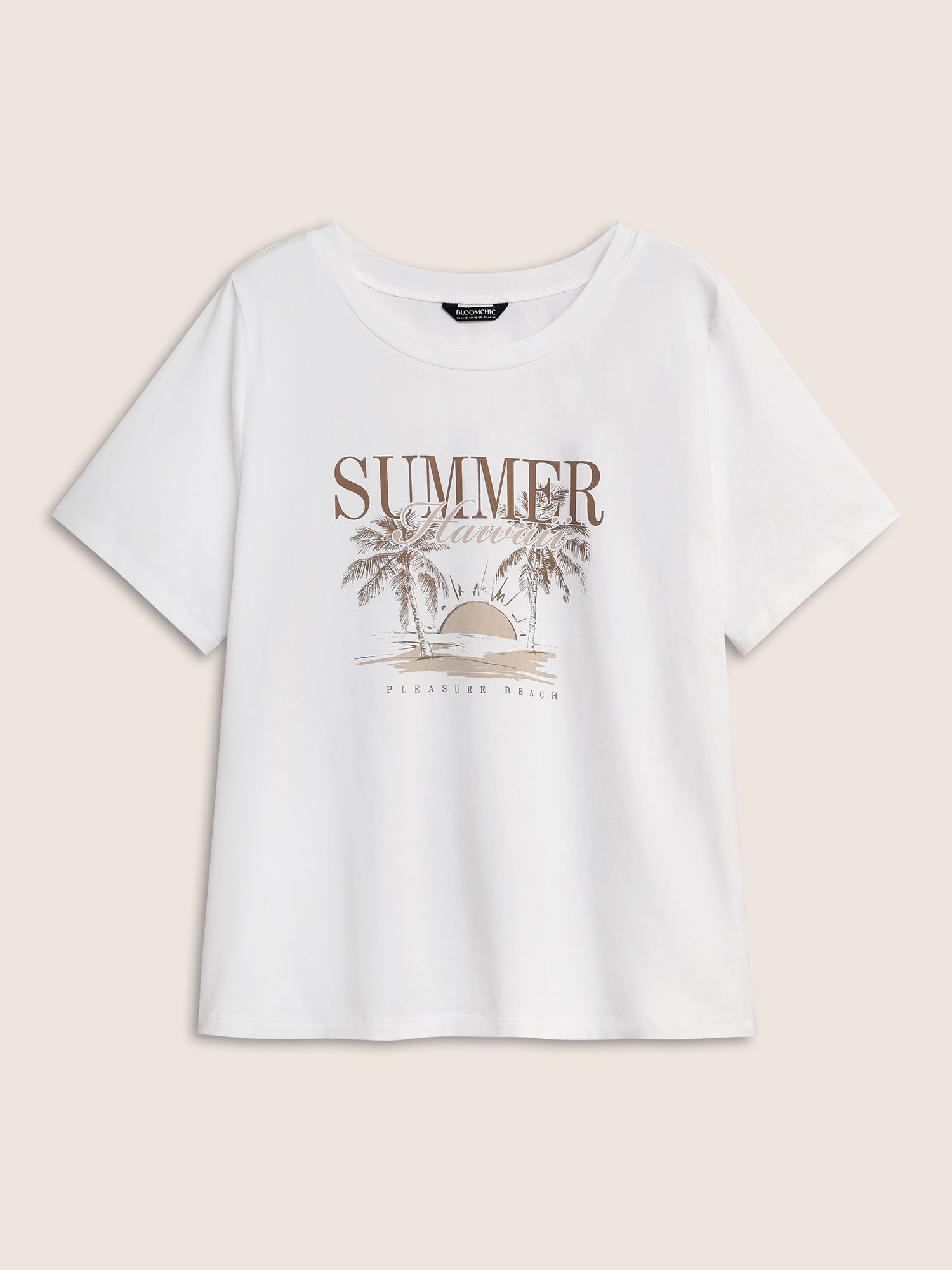 Tropical Landscape Print Round Neck T-shirt-Sweetccc