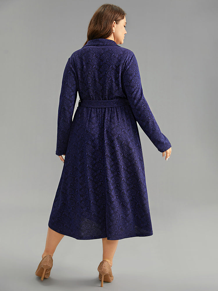 Graphic Jacquard Shirt Collar Belted Dress-Sweetccc