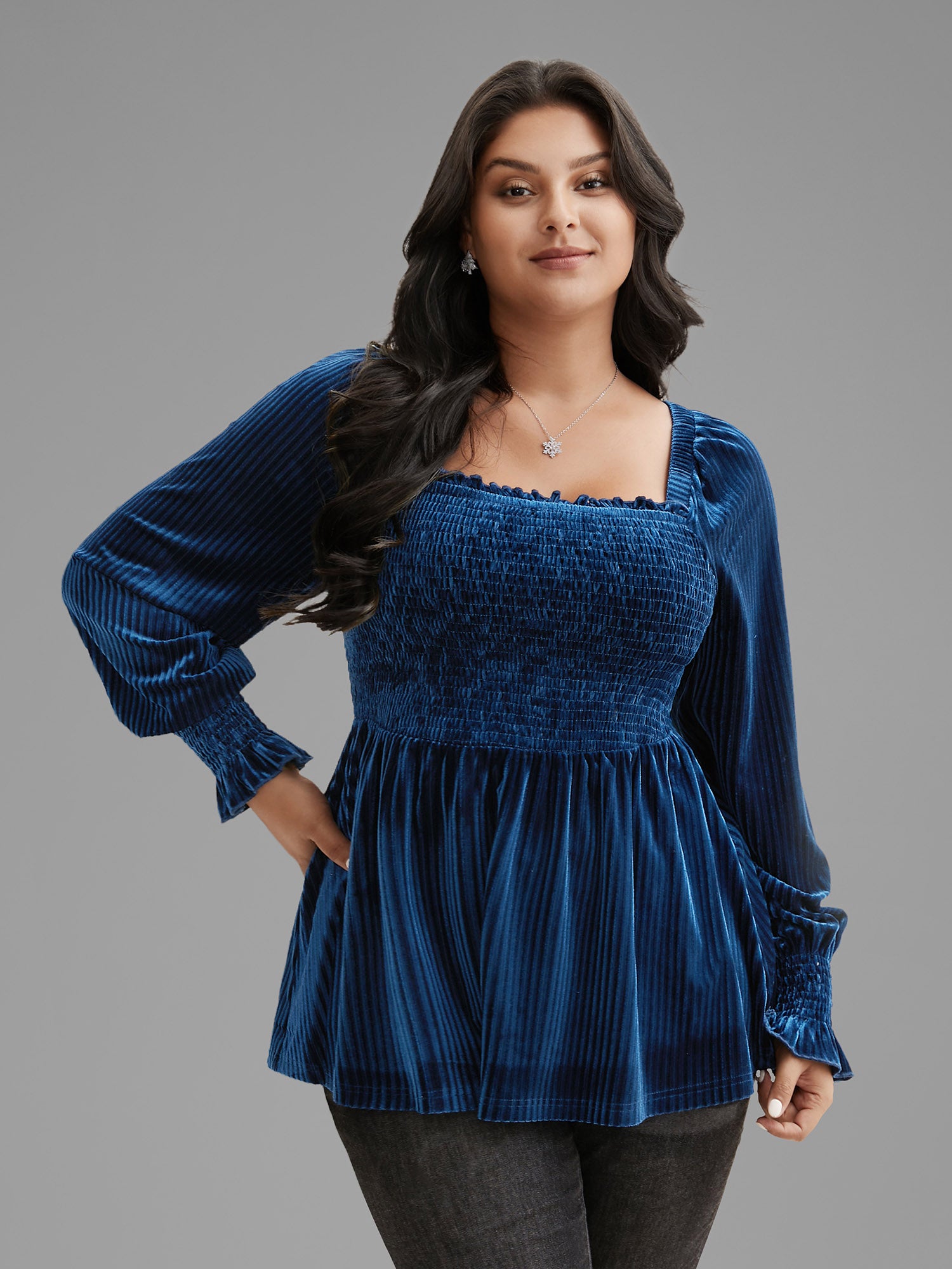 Velvet Smocked Bodice Jersey Top-Sweetccc