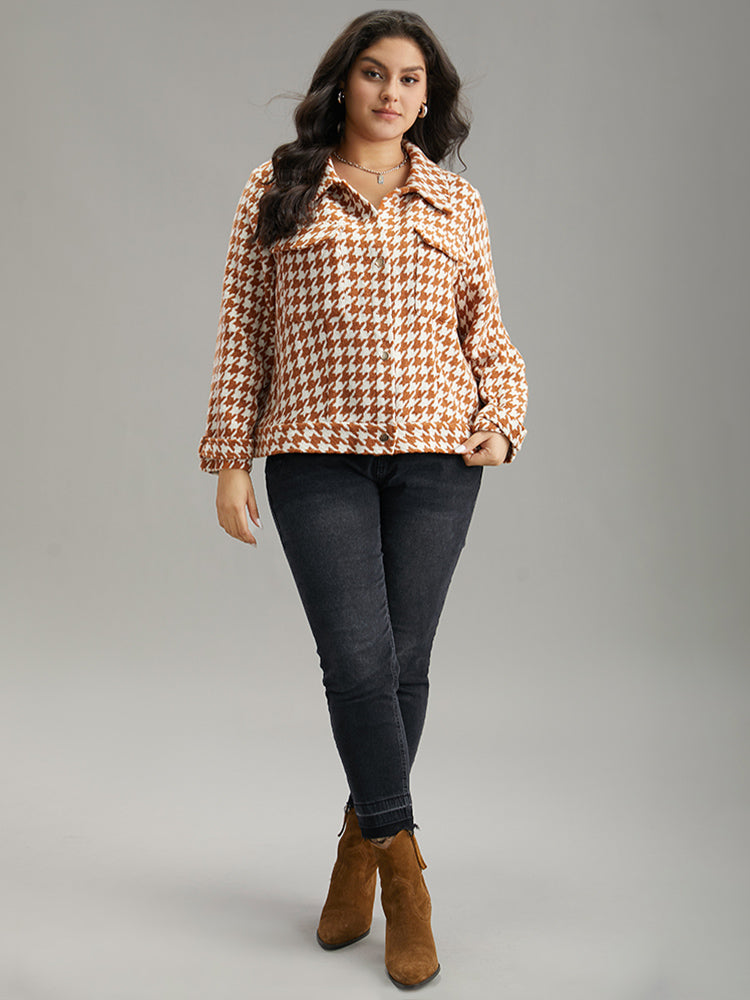 Houndstooth Lapel Collar Flap Detail Coat-Sweetccc