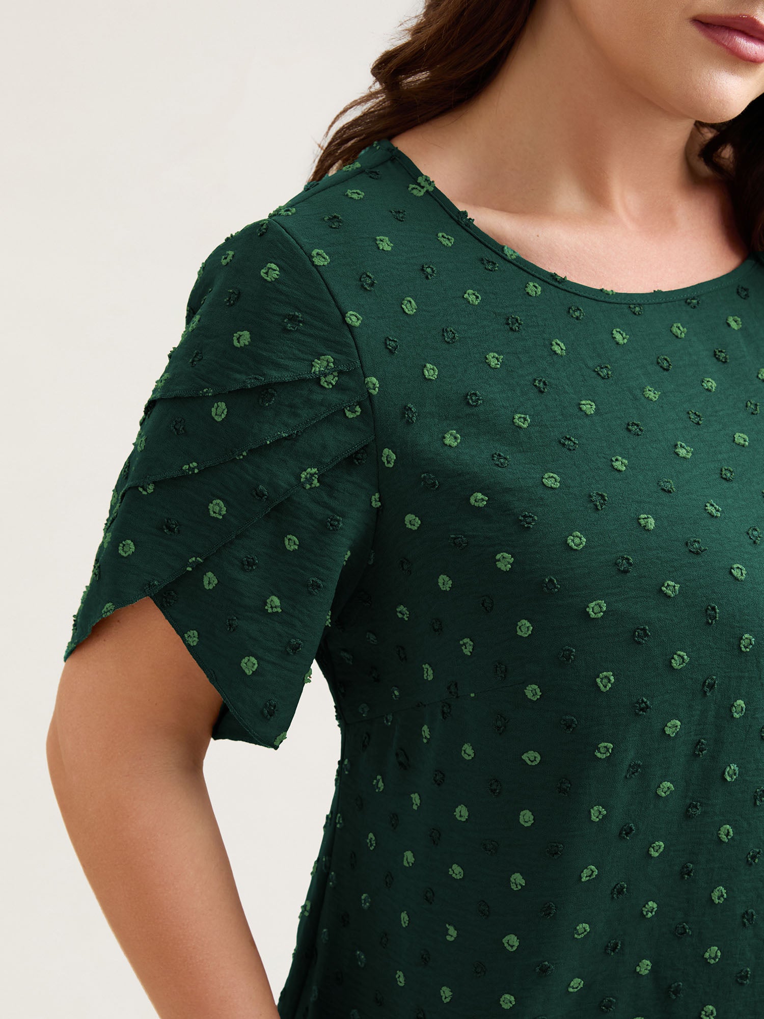 Textured Color Contrast Petal Sleeve Blouse-Sweetccc